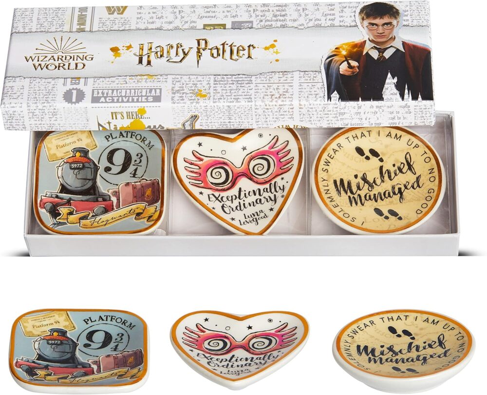 Harry Potter Trinket Dish Set - Ring Jewelry Tray - Mini Ceramic Trinket Trays, 3 Piece Gift Set