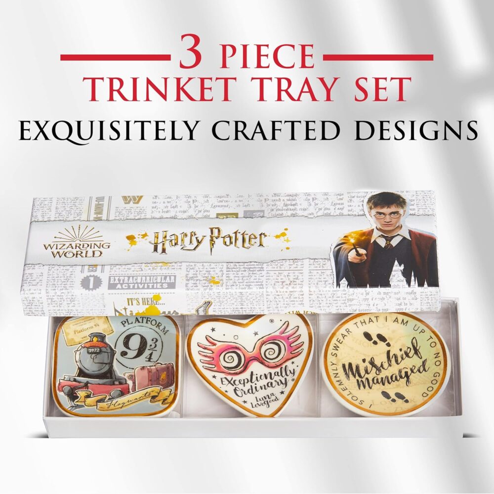 Harry Potter Trinket Dish Set - Ring Jewelry Tray - Mini Ceramic Trinket Trays, 3 Piece Gift Set - Image 3