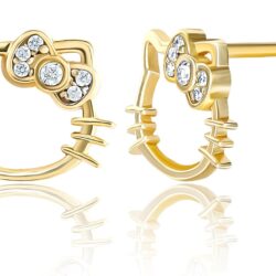 Sanrio Hello Kitty Womens Lab Created Diamond Bow Stud Earrings - Sterling Silver Silhouette Earrings Official License