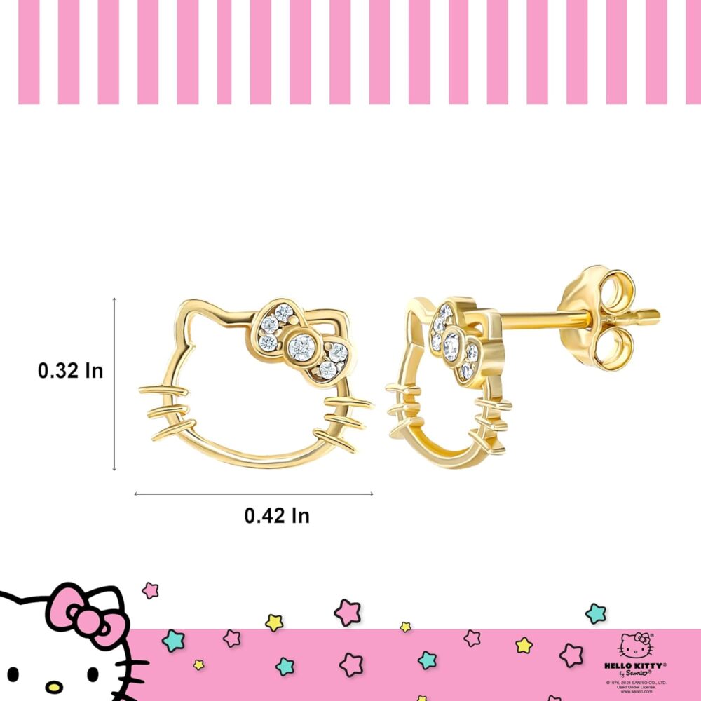 Sanrio Hello Kitty Womens Lab Created Diamond Bow Stud Earrings - Sterling Silver Silhouette Earrings Official License - Image 3