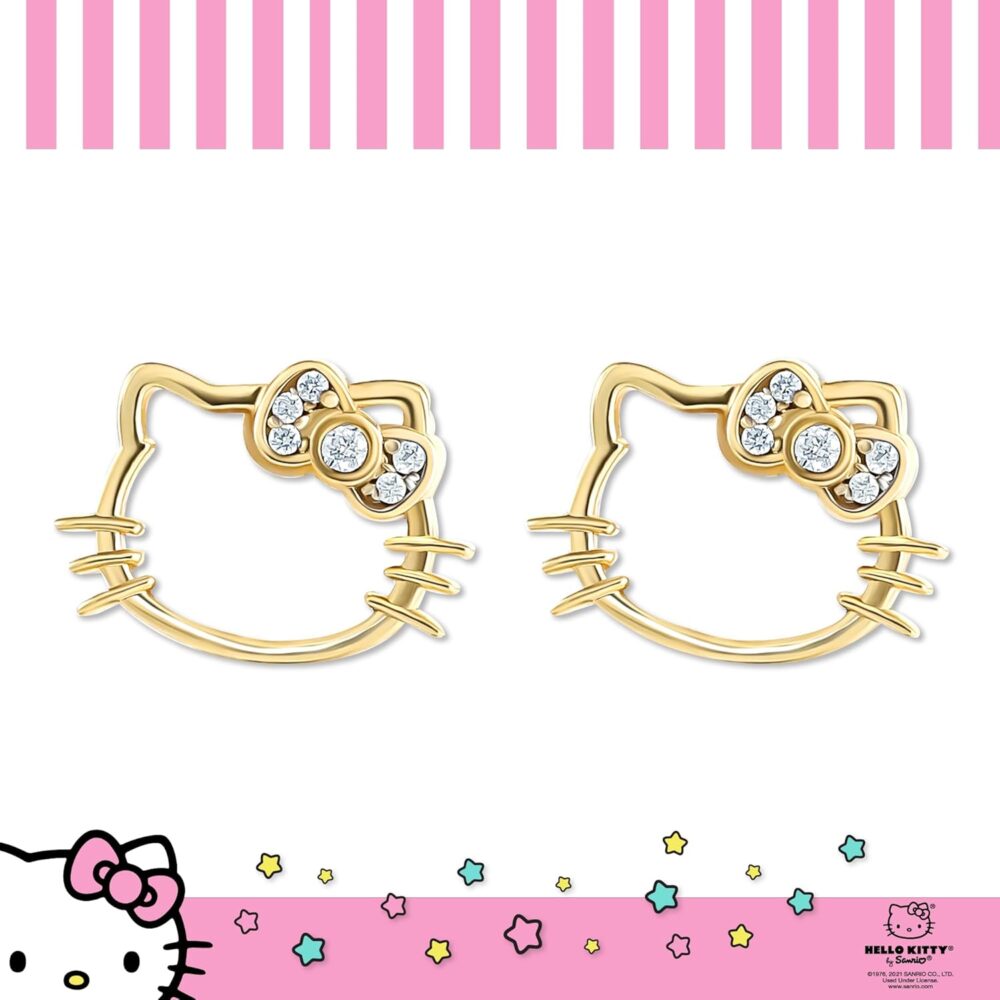 Sanrio Hello Kitty Womens Lab Created Diamond Bow Stud Earrings - Sterling Silver Silhouette Earrings Official License - Image 4