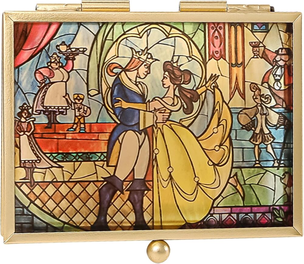 Disney Beauty and the Beast Small Glass Jewelry Box Officially Licensed, Jewelry Case, Gifts