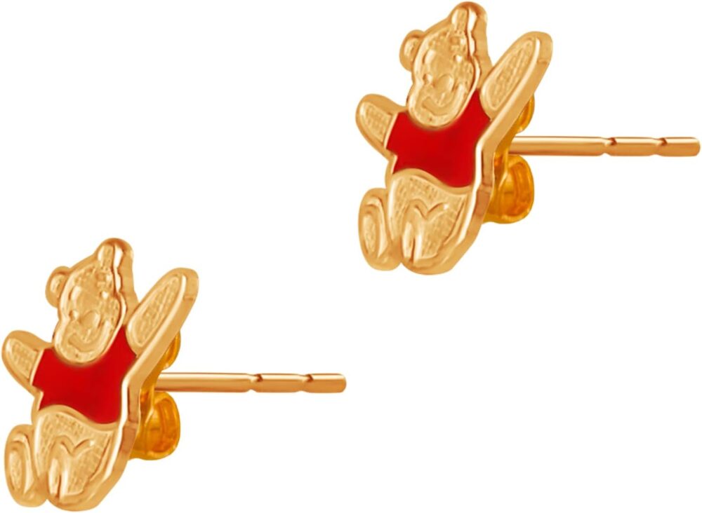 Disney Classics Winnie the Pooh 14k Gold Stud Earrings with Red Enamel Accent, Pooh Bear Earrings for Girls, Women - Image 4