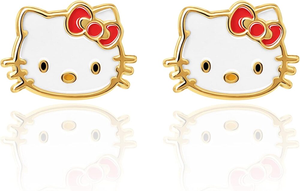 SALLY ROSE Sanrio Hello Kitty Womens 10k Gold Stud Earrings - Gold Hello Kitty Earrings with Enamel Plating Officially Licensed - Image 5