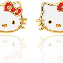 SALLY ROSE Sanrio Hello Kitty Womens 10k Gold Stud Earrings - Gold Hello Kitty Earrings with Enamel Plating Officially Licensed - Image 5