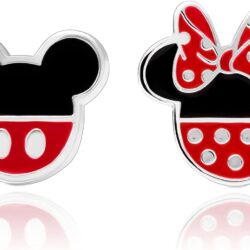 Disney Mickey Mouse and Minnie Mouse Mismatched Stud Earrings Silver Plated, Officially Licensed