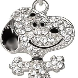 PEANUTS Snoopy Necklace for Women Official License, 18" Silver Flash-Plated Necklace with 3D Pave Snoopy Pendant, Snoopy Gift