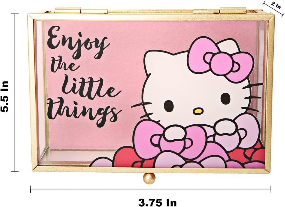 SALLY ROSE Sanrio Hello Kitty Jewelry Box - Enjoy the Little Things Glass Jewelry Case - Hello Kitty Gifts Officially Licensed - Image 5