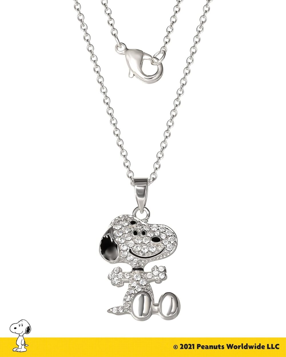 PEANUTS Snoopy Necklace for Women Official License, 18" Silver Flash-Plated Necklace with 3D Pave Snoopy Pendant, Snoopy Gift - Image 5