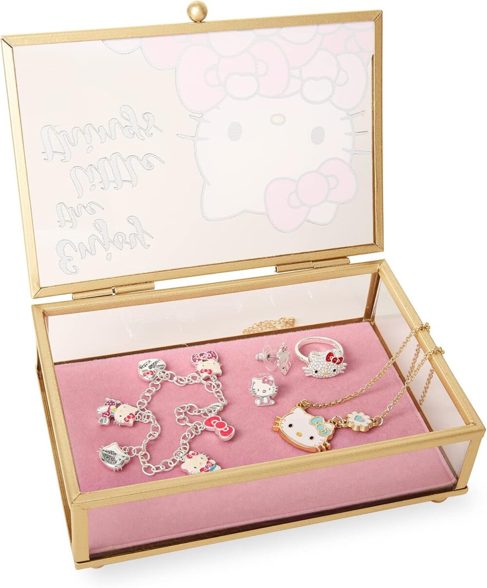 SALLY ROSE Sanrio Hello Kitty Jewelry Box - Enjoy the Little Things Glass Jewelry Case - Hello Kitty Gifts Officially Licensed - Image 2