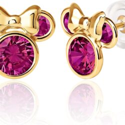 Disney Womens Minnie Mouse Birthstone Earrings - 10K Gold Disney Stud Earrings - Disney Jewelry for Women - Image 3