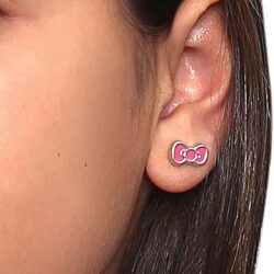 Hello Kitty Sanrio Fashion Jewelry Set Official License - 16" + 3" Pendant Necklace Bow Earrings - Image 3