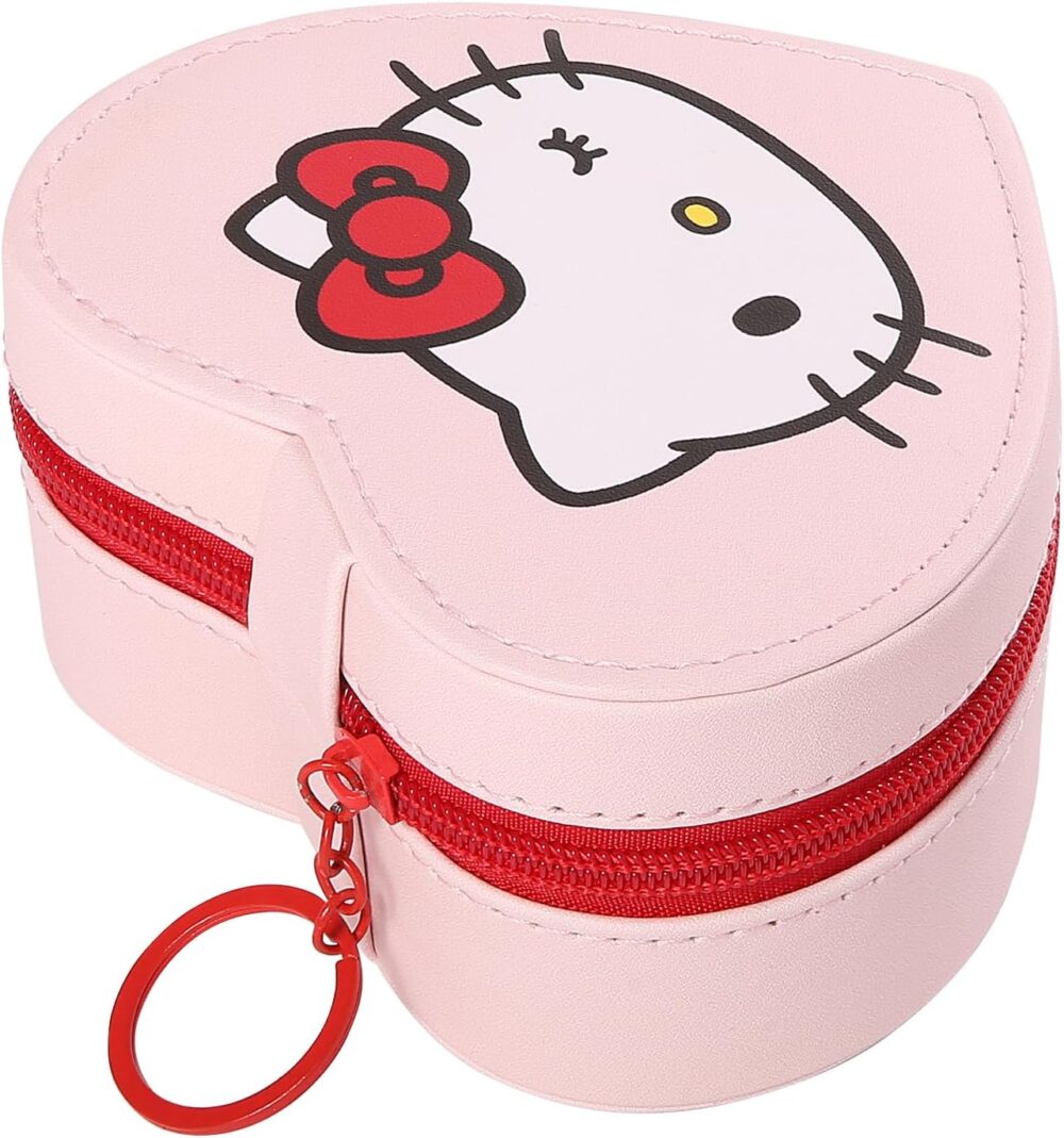 SALLY ROSE Sanrio Hello Kitty Travel Jewelry Case Official License, Heart-Shaped Jewelry Storage Box with Zipper, Mini Jewelry Box - Image 2