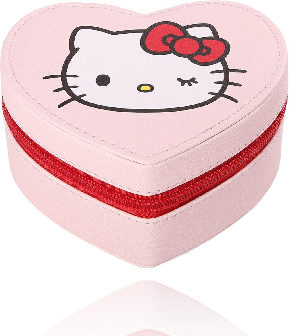 SALLY ROSE Sanrio Hello Kitty Travel Jewelry Case Official License, Heart-Shaped Jewelry Storage Box with Zipper, Mini Jewelry Box - Image 4