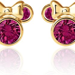 Disney Womens Minnie Mouse Birthstone Earrings - 10K Gold Disney Stud Earrings - Disney Jewelry for Women