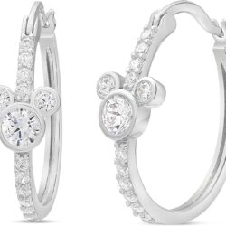 Disney Minnie Mouse or Mickey Mouse Hoop Earrings for Women Official License, Gold or Silver-Plated Cubic Zirconia Hoops