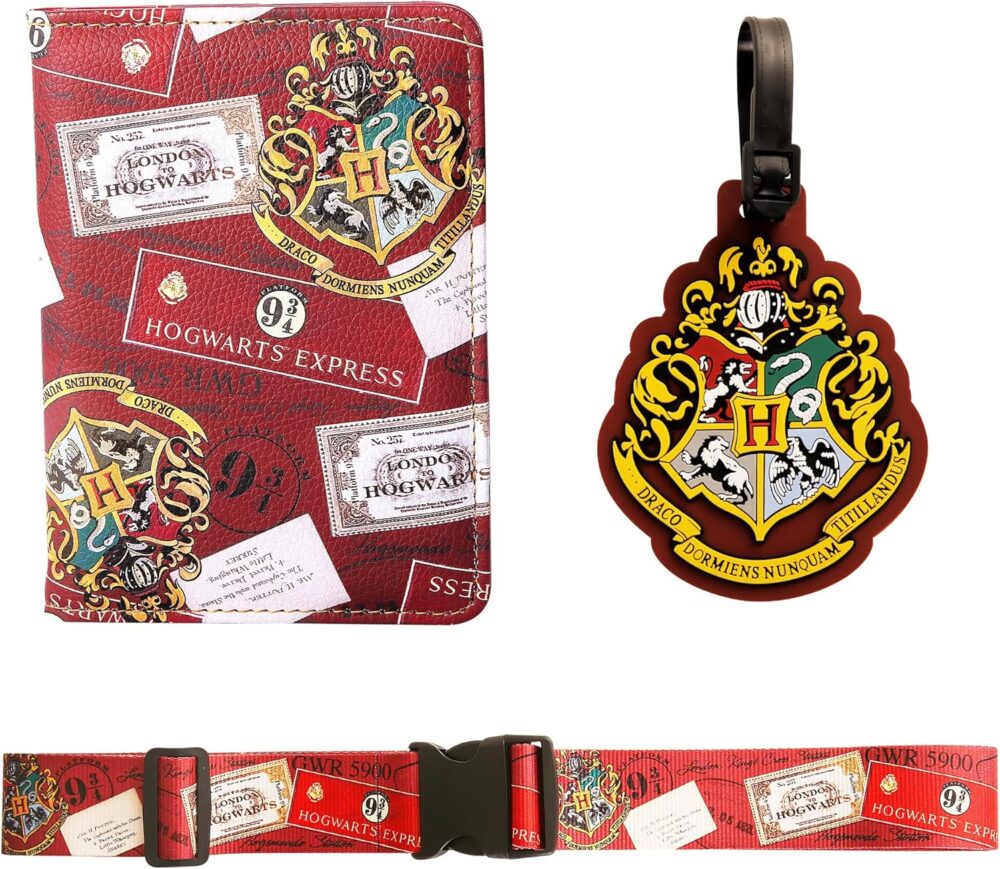 Harry Potter Travel 3-Piece Set with Hogwarts Express Passport Holder, Luggage Strap, and Hogwarts Bag Tag Official License