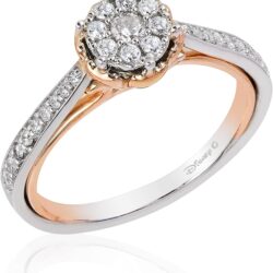 Jewelili Enchanted Disney Fine Jewelry 14K White Gold and Rose Gold 1/3 Cttw Diamond Belle Rose Composite Bridal Ring