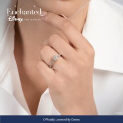Jewelili Enchanted Disney Fine Jewelry 14K White Gold and Rose Gold 1/3 Cttw Diamond Belle Rose Composite Bridal Ring - Image 2