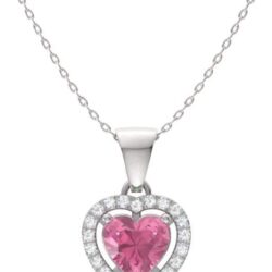 Diamondere Natural and Certified Gemstone and Diamond Heart Petite Necklace in 14k Solid Gold | 0.45 Carat Pendant with 18 Inch Chain Valentine's Day gift for her