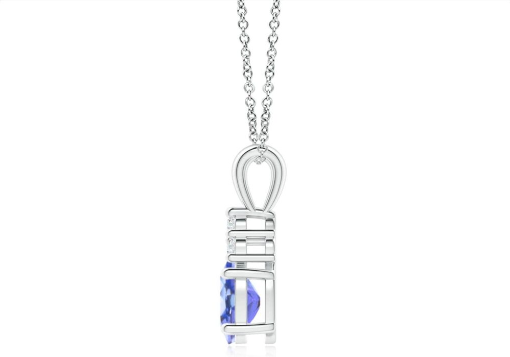 Angara Natural Oval Tanzanite Solitaire Pendant with Trio Diamond in Silver / 14K Solid Gold/Platinum | December Birthstone, Birthday, Engagement, Anniversary, Wedding Jewelry Gift for Women - Image 2