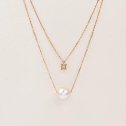 Japanese 7.0mm Akoya Cultured Pearl with Diamond Pendant Necklace for Women with 18K Yellow Gold | Classy Design Excellent Gift | Pearl Necklace - Image 3