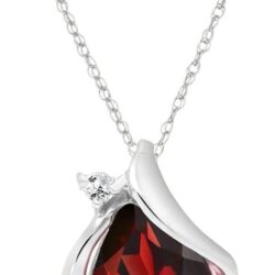 Galaxy Gold GG 14k White Gold Teardrop Garnet with Diamond Accent Necklace and Earring Set - Image 3