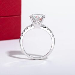 14K Solid Gold Side Stones Ring, Round/Princess Cut Centerpiece Moissanite Lab Grown Created Diamond, D Color and Flawless Real Gold Wedding Anniversary Ring - Image 5