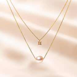 Japanese 7.0mm Akoya Cultured Pearl with Diamond Pendant Necklace for Women with 18K Yellow Gold | Classy Design Excellent Gift | Pearl Necklace - Image 2