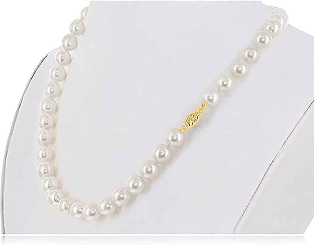 14K Gold White Japanese Akoya Cultured Pearls 18" Silk-Knotted Strand Pearl Necklace - Choice of Pearl Size & Clasp Gold Color - Image 2