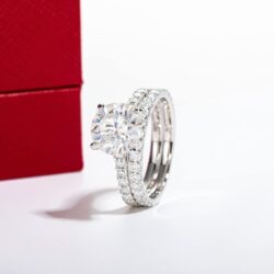 Solid 14K White Gold/Yellow Gold 4.14CTTW (3CT Center Stone) Moissanite Bridal Ring Set, Real Gold | D Color and Flawless Moissanite | Wedding Anniversary Ring Set - Image 9