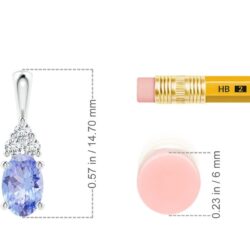 Angara Natural Oval Tanzanite Solitaire Pendant with Trio Diamond in Silver / 14K Solid Gold/Platinum | December Birthstone, Birthday, Engagement, Anniversary, Wedding Jewelry Gift for Women - Image 5