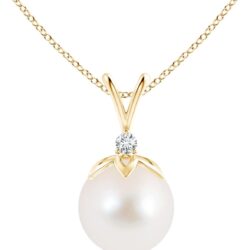 Angara Freshwater Pearl Pendant Necklace with Diamonds in Sterling Silver, 14K Solid Gold | June Birthstone, Birthday, Engagement, Anniversary, Wedding Jewelry Gift for Women