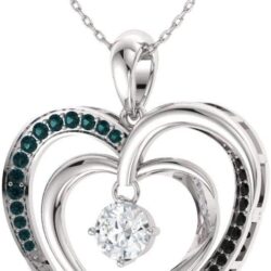 Diamondere Natural and Certified White, Black and Blue Diamond Double Heart Necklace in White Gold | 0.33 Carat Pendant with Chain - Image 2