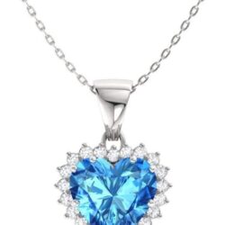 Diamondere Natural and Certified Heart Cut Gemstone and Diamond Halo Necklace in 14k Solid Gold | 1.14 Carat Pendant with Chain Valentine's Day gift for her