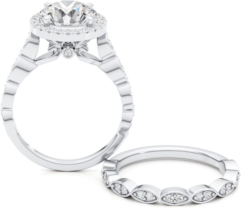 3/4 Carat Lab Grown Diamond and 3 Carat Moissanite Wedding Band Ring Set for Women in 14k White or Yellow Gold Anniversary Promise Ring - Image 5