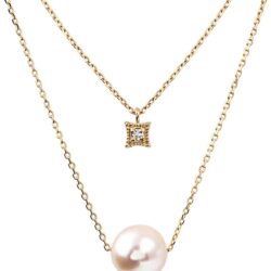 Japanese 7.0mm Akoya Cultured Pearl with Diamond Pendant Necklace for Women with 18K Yellow Gold | Classy Design Excellent Gift | Pearl Necklace