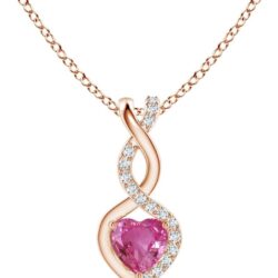Angara Natural Pink Sapphire Infinity Heart Pendant with Diamonds in Silver / 14K Solid Gold/Platinum | Birthday, Engagement, Anniversary, Wedding Jewelry Gift for Women