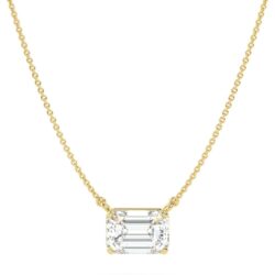 IGI Certified 1/4 to 3 Carat Emerald Cut Lab Grown Diamond Horizontal Solitaire Pendant Necklace for Women I 14k Gold (G-H, VS1-VS2, cttw) 16 to 18 Inch Adjustable Chain East-West