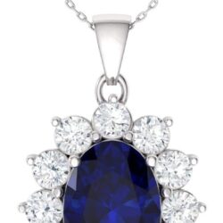 Diamondere Natural and Certified Oval Gemstone and Diamond Necklace in 14k Solid Gold | 1.31 Carat Pendant with Chain
