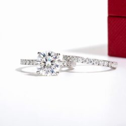 Solid 14K White Gold/Yellow Gold 4.14CTTW (3CT Center Stone) Moissanite Bridal Ring Set, Real Gold | D Color and Flawless Moissanite | Wedding Anniversary Ring Set - Image 4