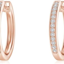 ANGARA Natural Pave-Set Diamond Hinged Hoop Earrings in 14K Solid Gold/Platinum | April Birthstone, Birthday, Engagement, Anniversary, Wedding Jewelry Gift for Women