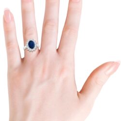 Angara Natural Princess Diana Inspired Blue Sapphire Ring with Diamond Halo in 14K Solid Gold/Platinum | September Birthstone, Birthday, Engagement, Anniversary, Wedding Jewelry Gift for Women - Image 6