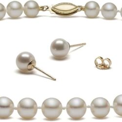 (Set) HinsonGayle AAA GEM White Round Freshwater Cultured Pearls & Stud Earrings 14k GOLD 18 inch