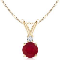 Angara Natural Round Ruby Solitaire V-Bale Pendant with Diamond in Silver / 14K Solid Gold/Platinum | July Birthstone, Birthday, Engagement, Anniversary, Wedding Jewelry Gift for Women