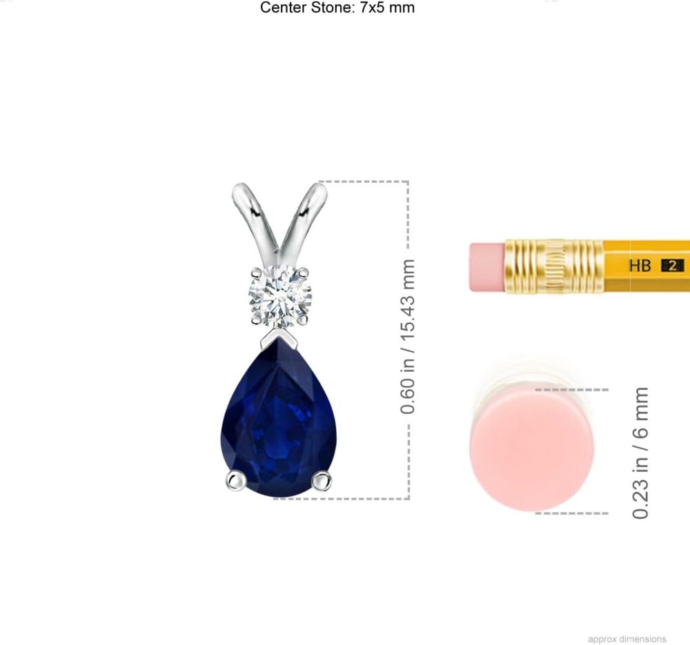 Angara Natural Blue Sapphire Teardrop Pendant with Diamond in Silver / 14K Solid Gold/Platinum | Birthday, Engagement, Anniversary, Wedding Jewelry Gift for Women - Image 3