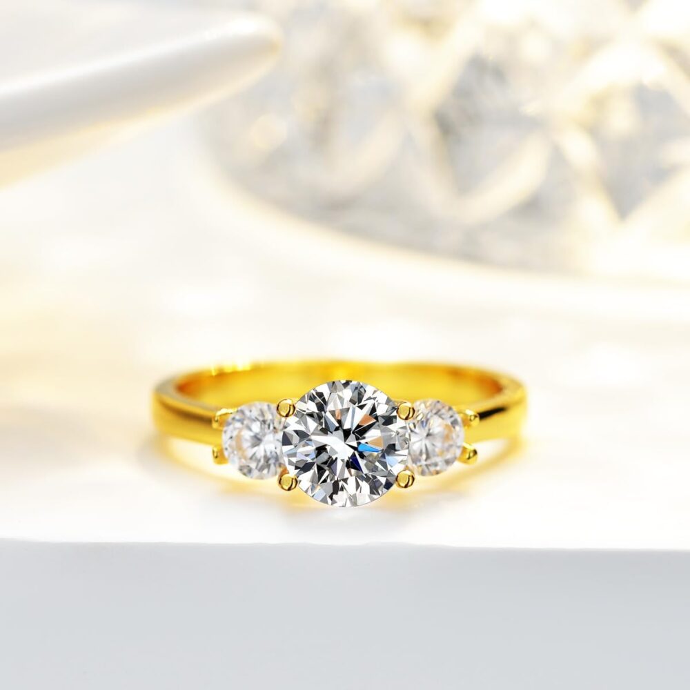 1.60 Carat VVS1 D-Color Three-Stone Diamond Engagement Ring Set in Luxurious 14k Yellow Gold - A Celebration of Your Unique Love Journey - Image 2