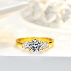 1.60 Carat VVS1 D-Color Three-Stone Diamond Engagement Ring Set in Luxurious 14k Yellow Gold - A Celebration of Your Unique Love Journey - Image 2