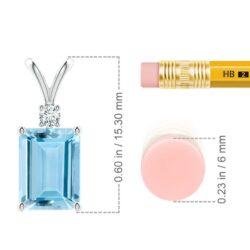 Angara Natural Emerald-Cut Aquamarine Solitaire Pendant with Diamond in Silver / 14K Solid Gold/Platinum | March Birthstone, Birthday, Engagement, Anniversary, Wedding Jewelry Gift for Women - Image 3