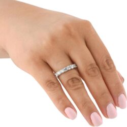 14k White Gold 2 Ct T.W. Round-Cut Natural Diamond Prong Set Eternity Ring Women's High Polished Anniversary Stackable Wedding Band - Image 2